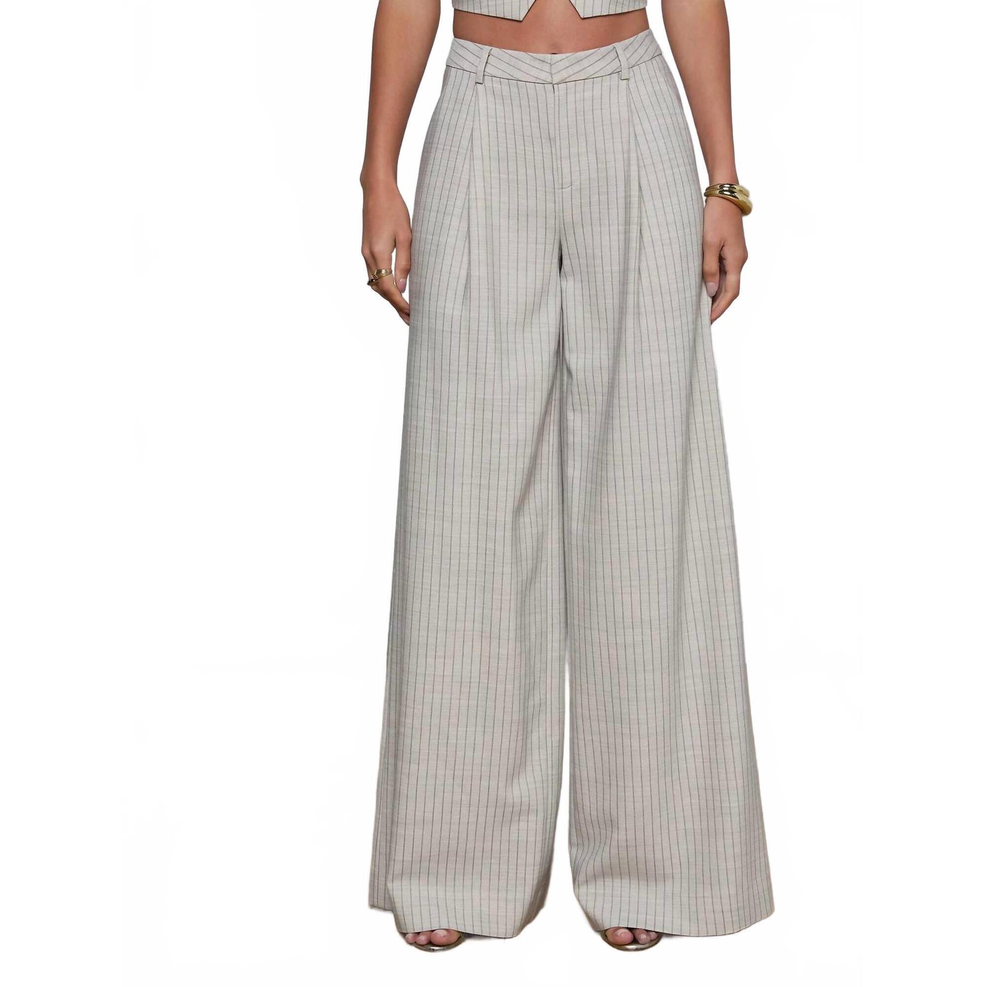 New L'agence Allanah Pinstriped Trouser In Grey/Tan Pinstripe